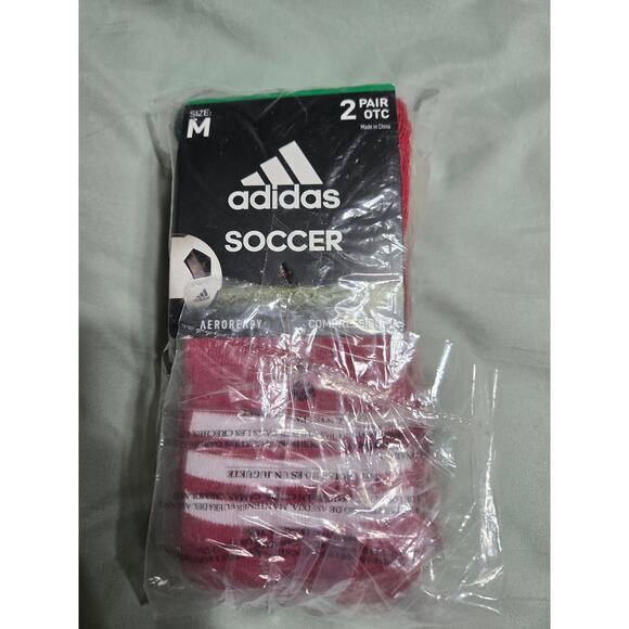 Adidas medium men's 2 pair of red soccer socks new with tags - Picture 1 of 3